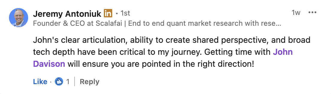 Testimonial from Jeremy Antoniuk, Founder & CEO, Scalafai.